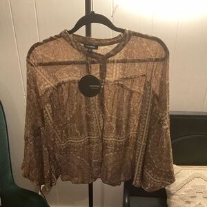 Mittoshop Gold Cropped Blouse with Mandarin Collar